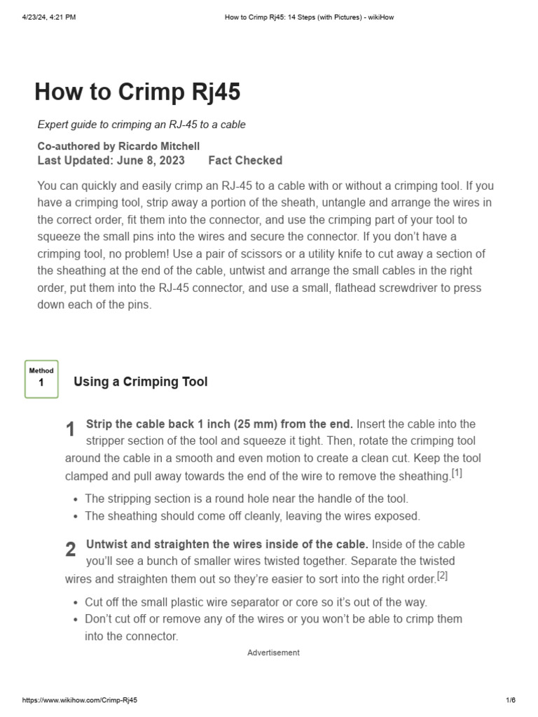 Step-by-Step RJ-45 Crimping Guide | PDF | Electrical Connector ...