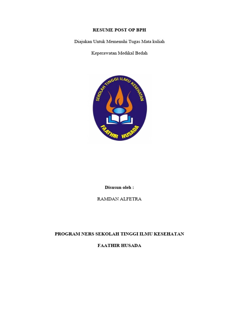 Resume Keperawatan Pasca Operasi BPH | PDF
