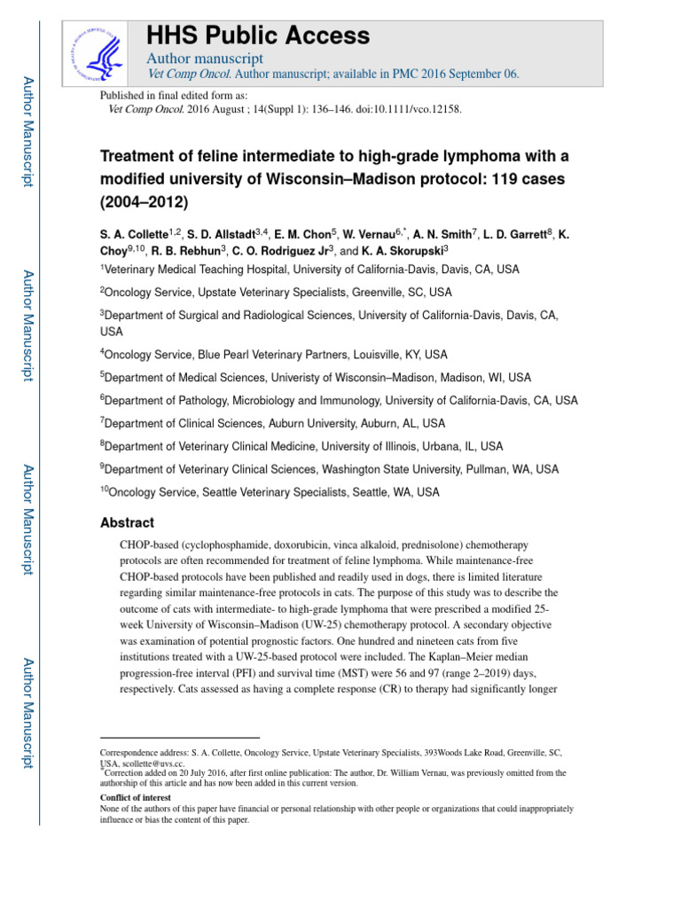 Image showcasing Treatment of Feline Intermediate To High-Grade Lymphoma With A Modified ...