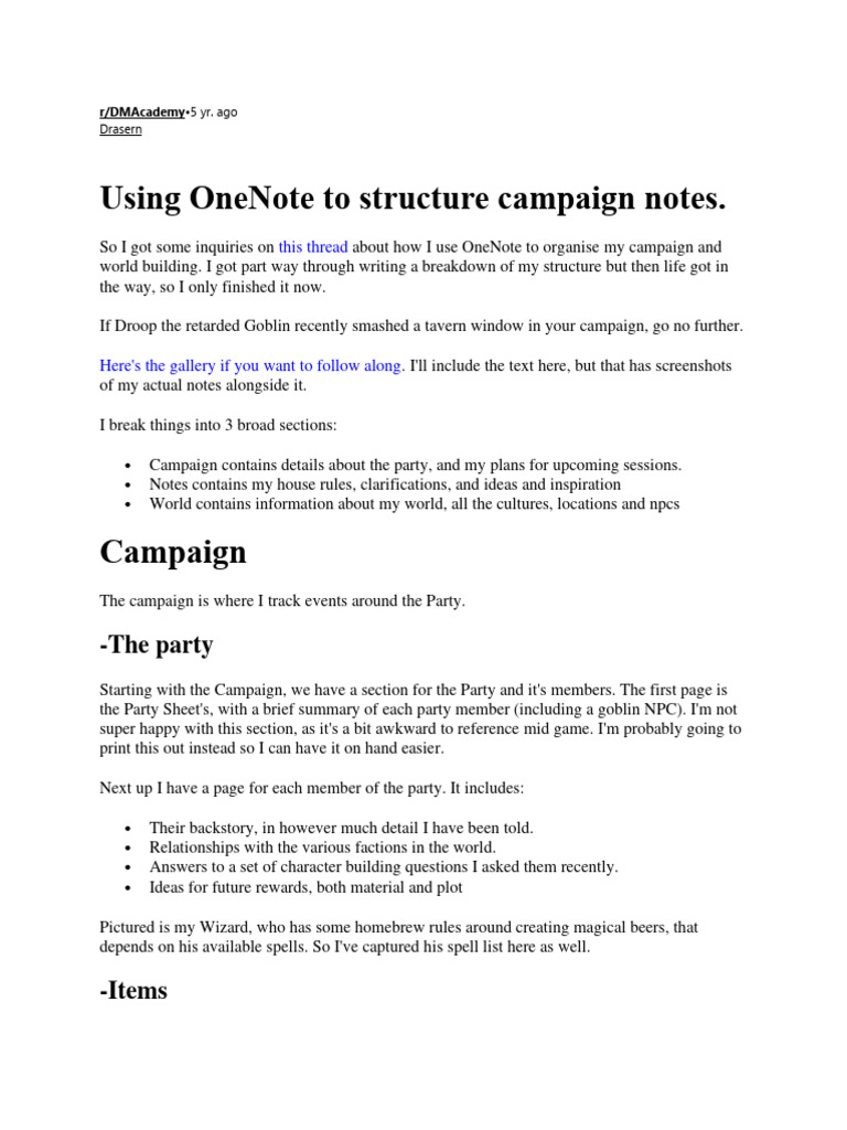 Using OneNote To Structure Campaign Notes | PDF | Games & Activities ...