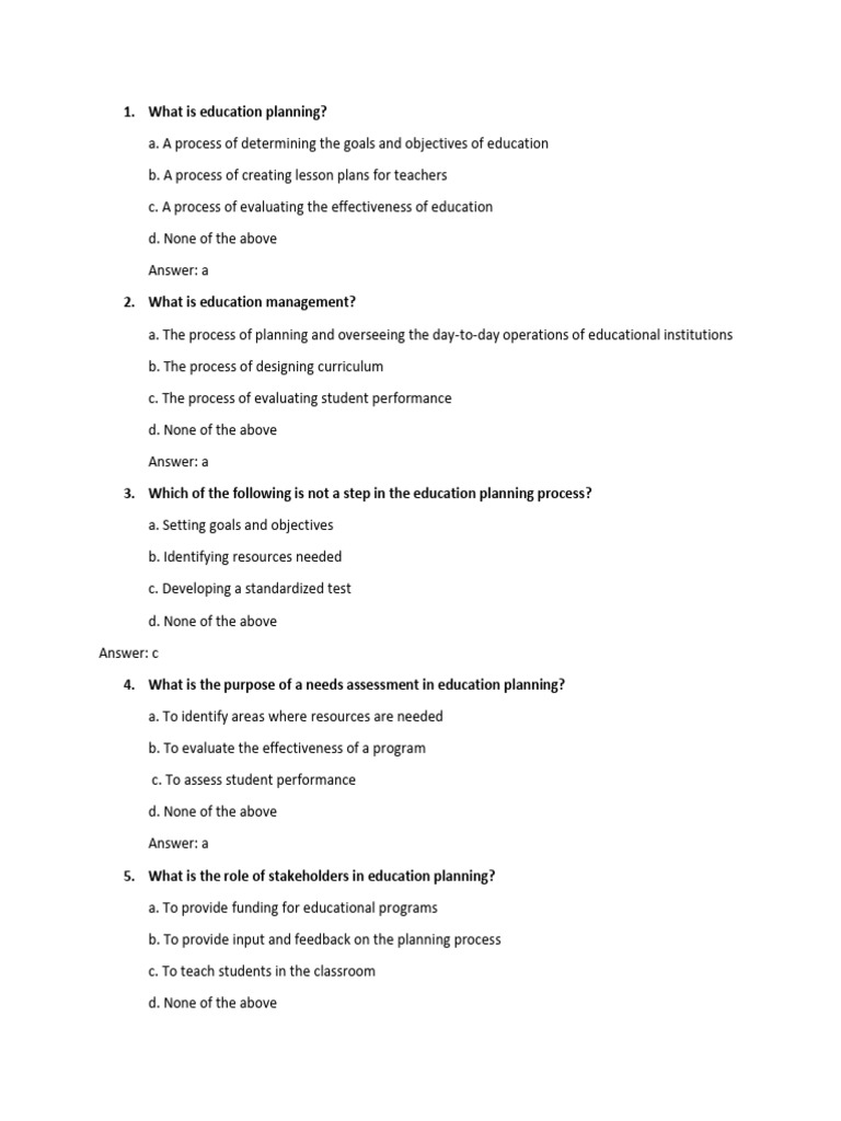 Planning and management in education mcqs pdf teachers strategic