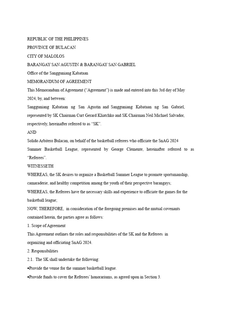 Basketball Referee Agreement 2024 | PDF