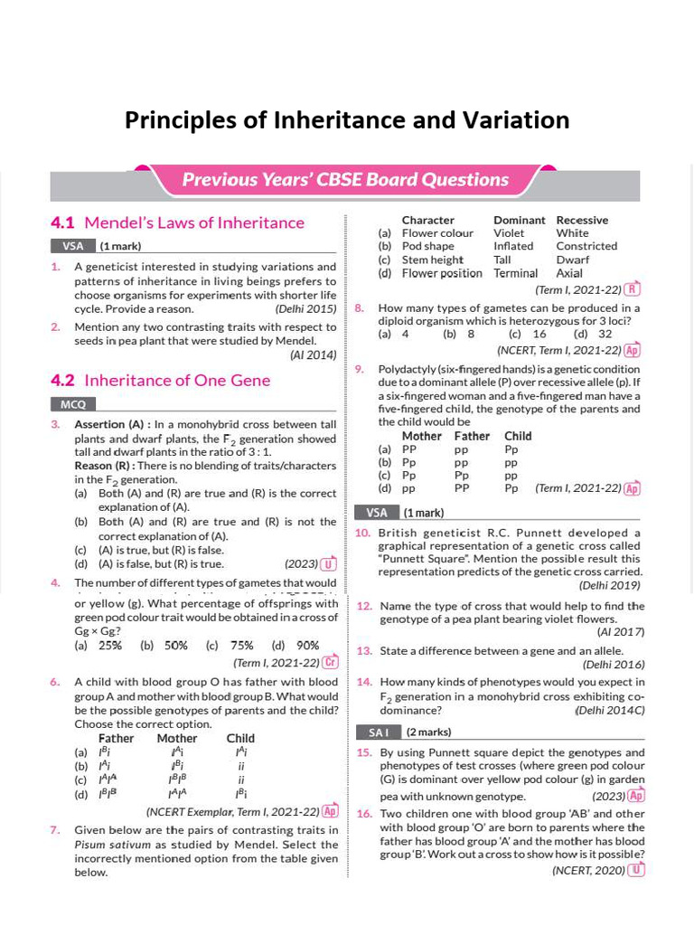 04 Principle of Inheritance and Variation | PDF