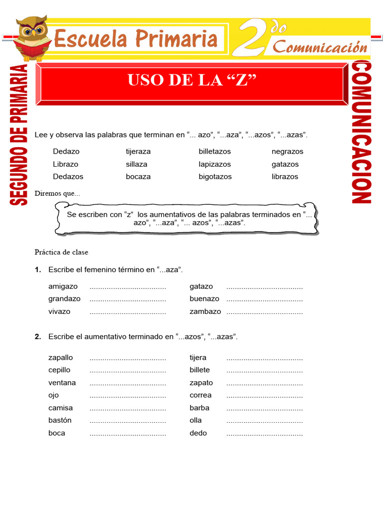 Uso de la Z en Aumentativos para Primaria | PDF
