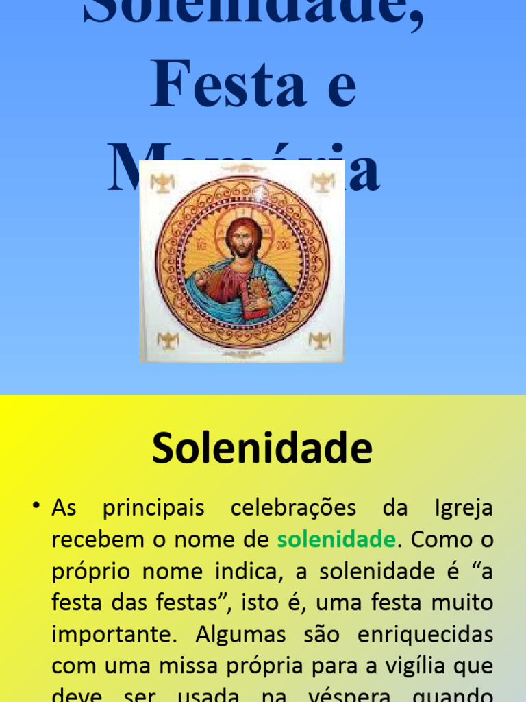 ANO LITURGICO (Solenidade, Festa e Memória) | PDF | Páscoa | Quaresma