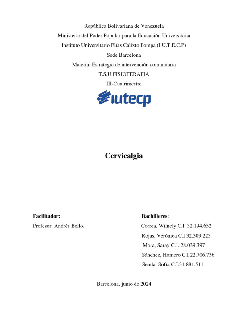 Cervicalgia informe pdf medicina clinica enfermedades y trastornos
