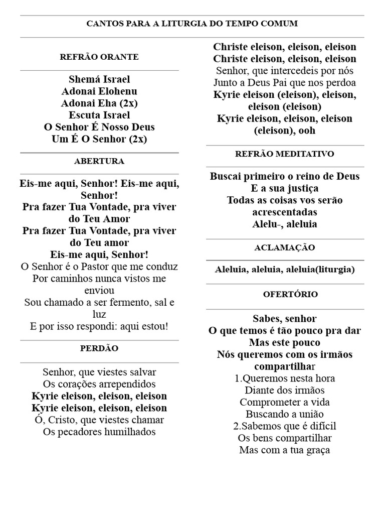 CANTOS PARA O TEMPO COMUM | PDF | Eucaristia | Crença e doutrina religiosa
