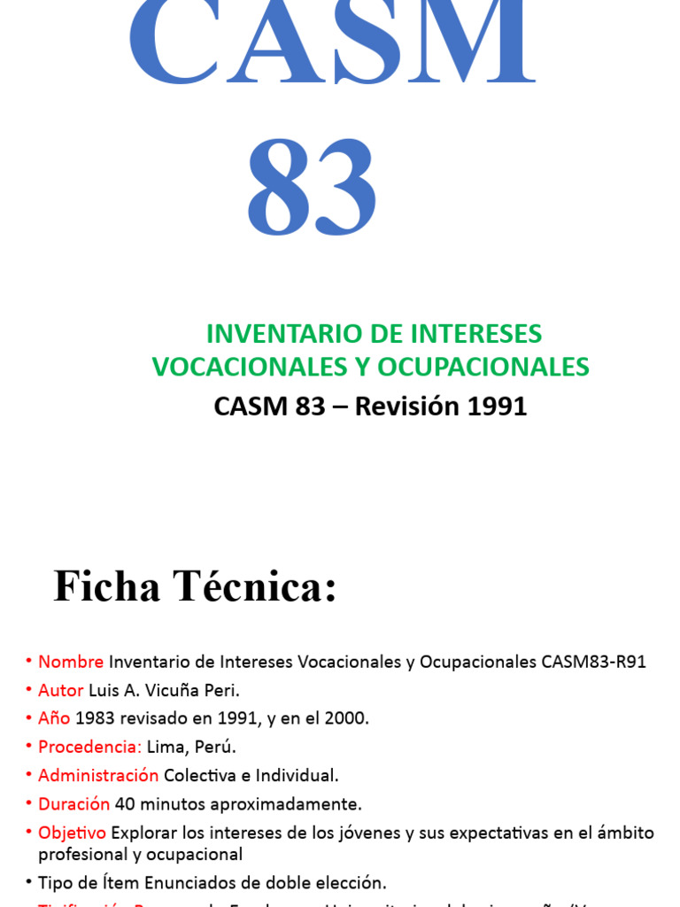 Inventario Vocacional CASM 83 R91 | PDF | Métodos y materiales de enseñanza