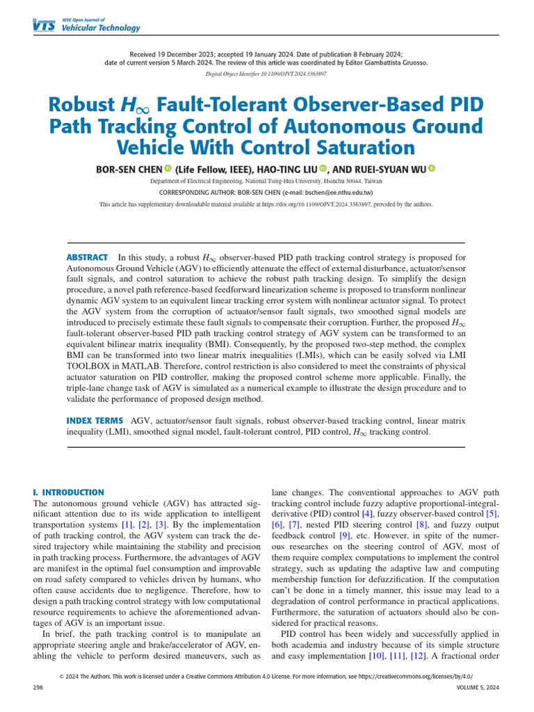 Robust H Infty Fault-Tolerant Observer-Based PID Path Tracking Control ...
