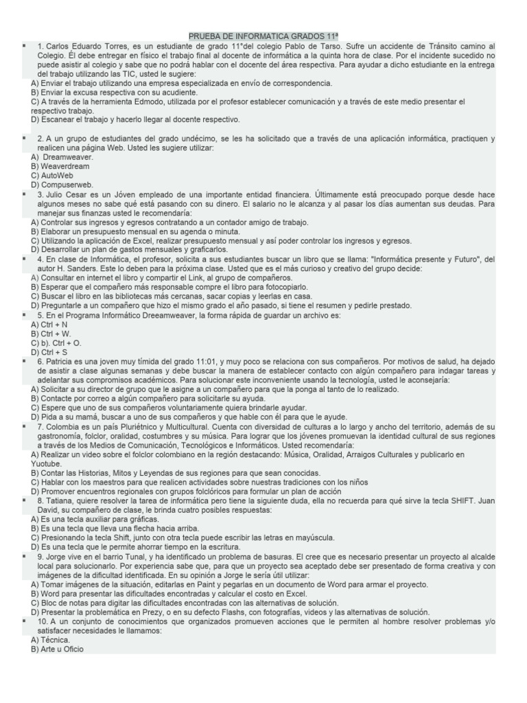 Prueba de Informatica Grados 11 | PDF | Presupuesto