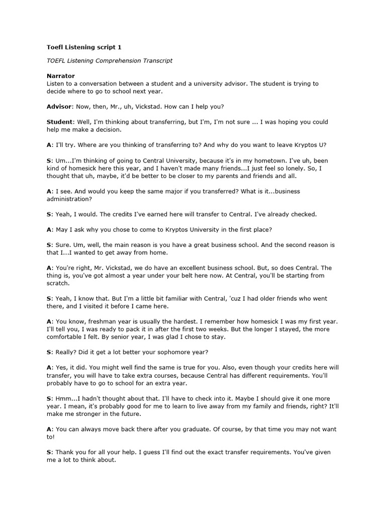 Toefl Listening Script 1 Pdf