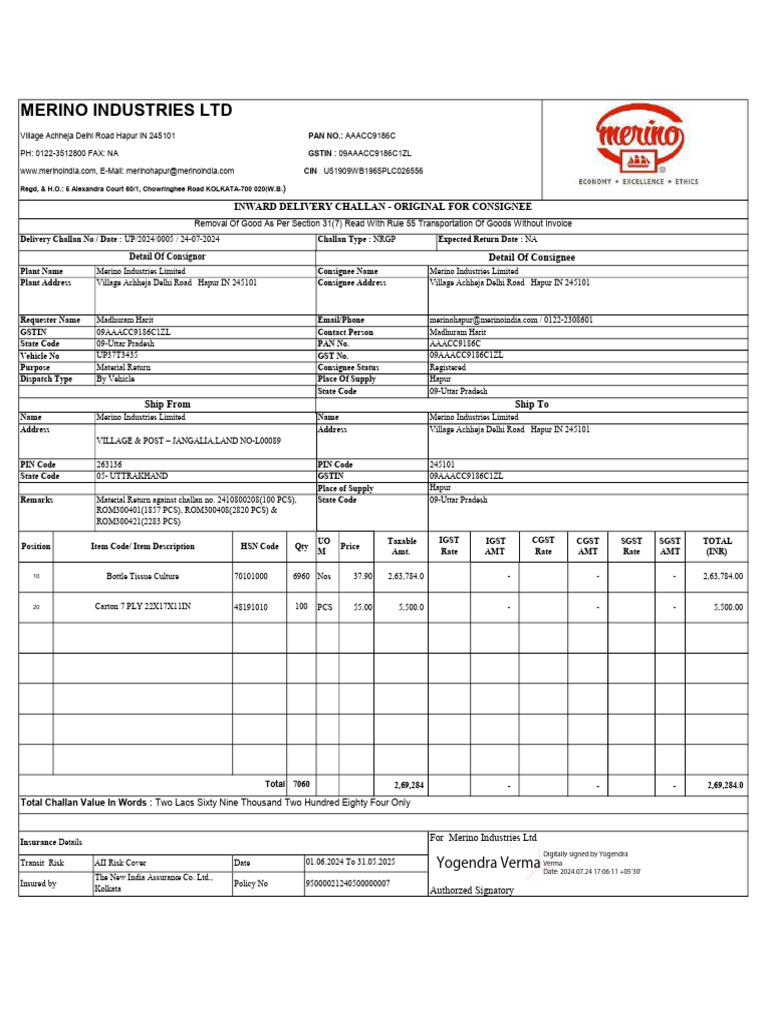 Inward Challan Original UP-2024-0005 | PDF | Economy Of India ...
