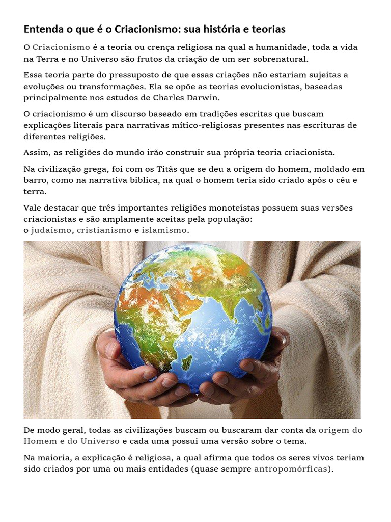 Entenda o Que É o Criacionismo | PDF | Criacionismo | Deus