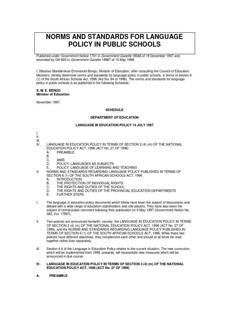 Language Policy Norms for Schools | PDF | Multilingualism | Learning