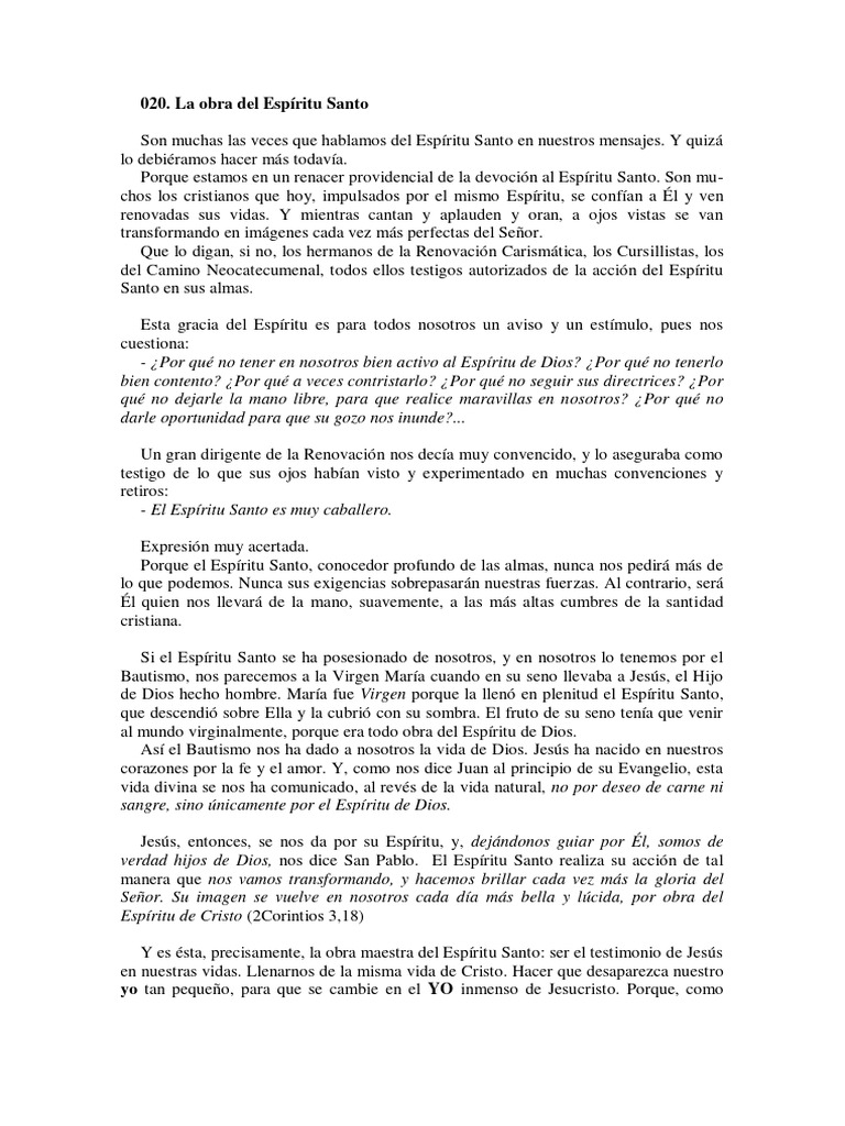 La Transformación por el Espíritu Santo | PDF | Cristo (título ...