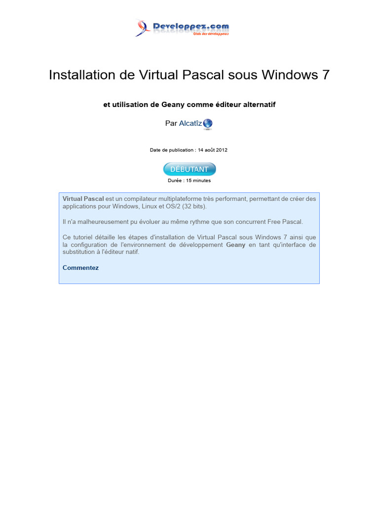 Installer Virtual Pascal Win7 | PDF | Interface graphique | Microsoft ...