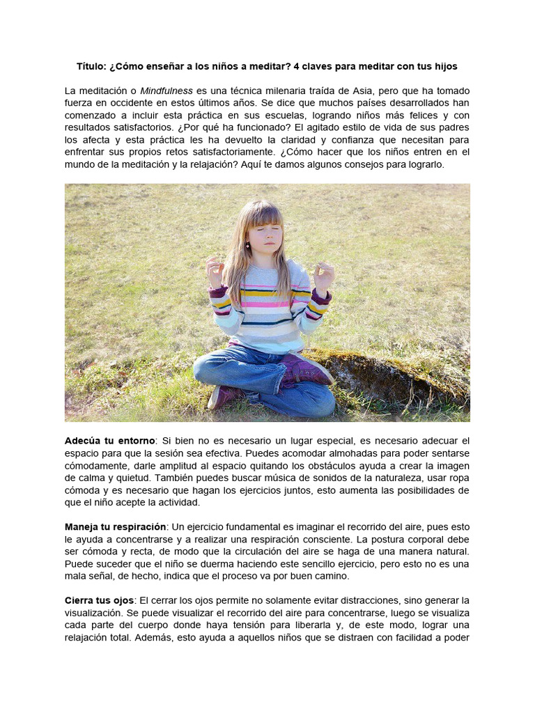 ¿Cómo Enseñarle A Meditar A Los Niños | PDF | Meditación