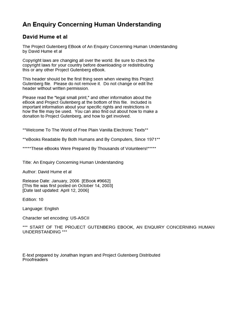 An Enquiry Concerning Human Understanding - David Hume | PDF | Project ...