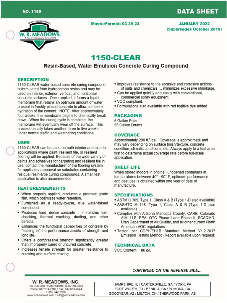 1150-CLEAR Concrete Curing Compound | PDF | Concrete | Paint