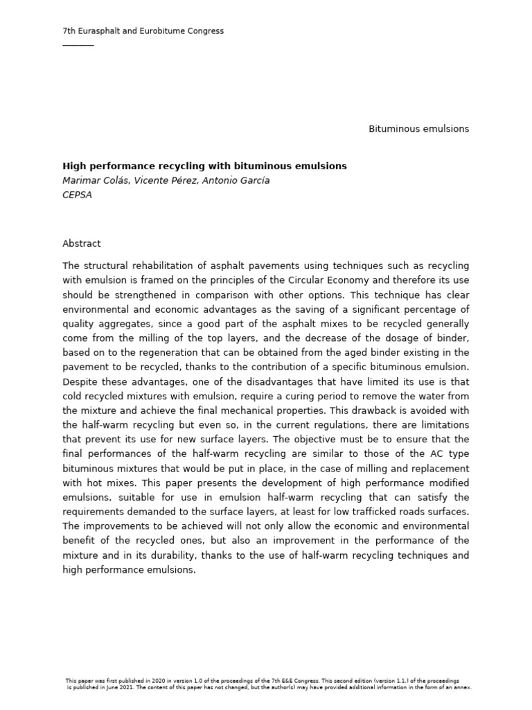 High-Performance Bituminous Emulsions | PDF | Road Surface ...