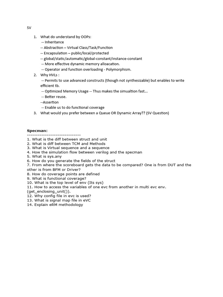 OOPs and HVLs in Specman: Key Concepts | PDF | Teaching Methods ...