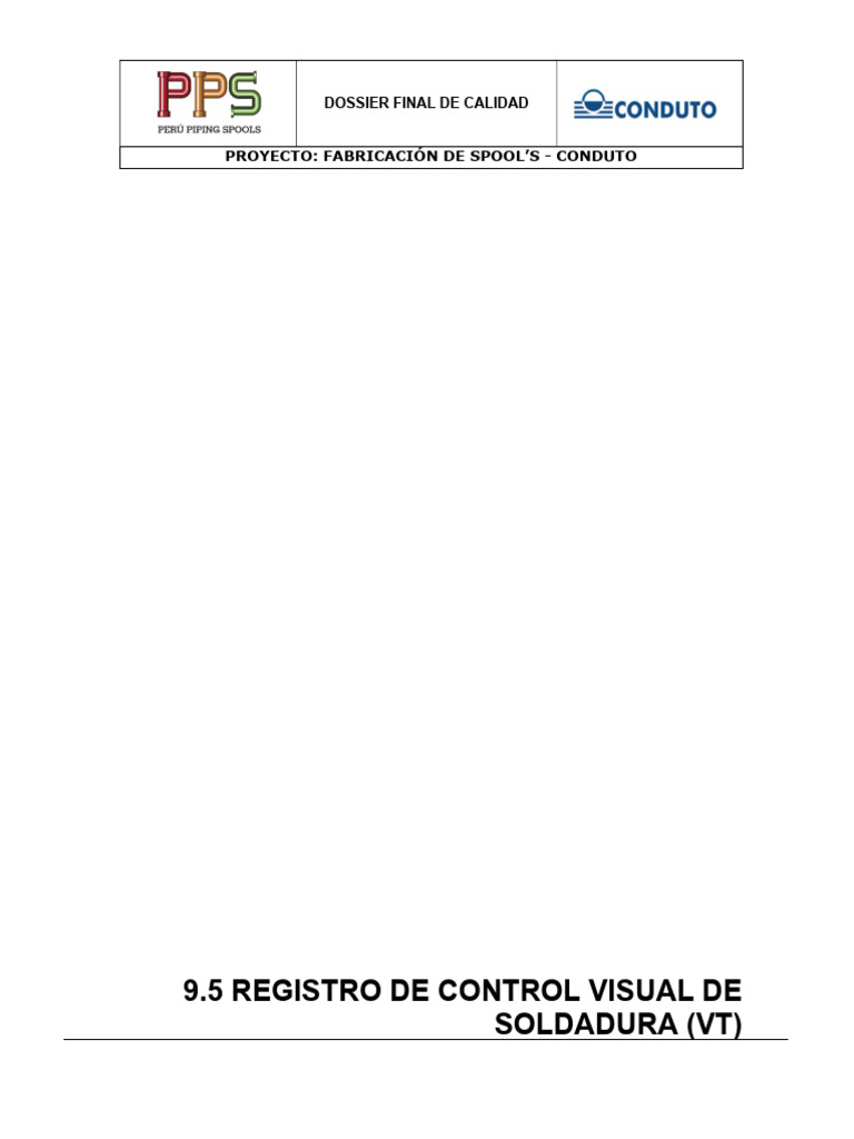 9.5 Registro de Control Visual de Soldadura (VT) : Dossier Final de ...