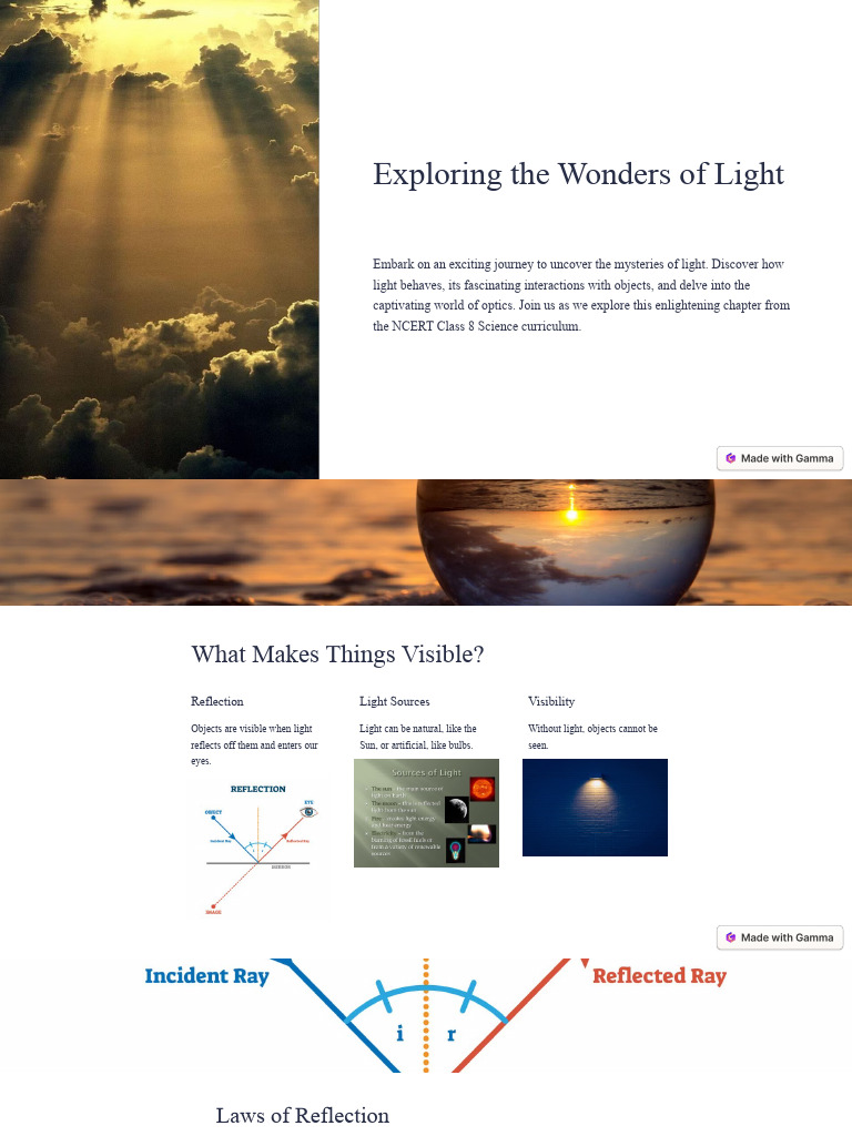 Exploring The Wonders of Light | PDF | Reflection (Physics) | Eye