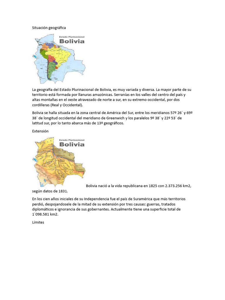 Geografia de Bolivia y Situacion Geografica PDF Bolivia Minería
