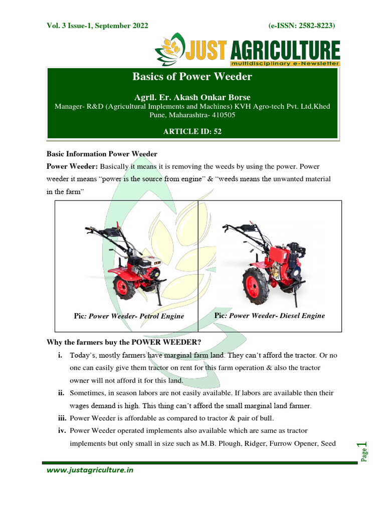 Basics of Power Weeder | PDF | Axle | Tractor