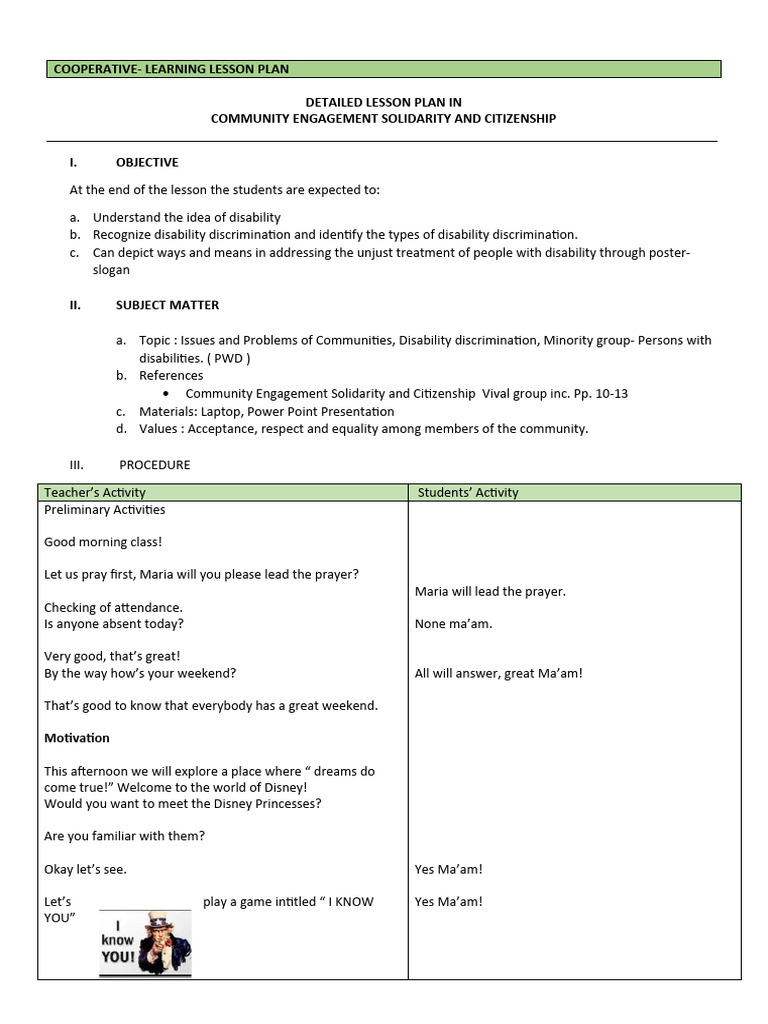 Disability Discrimination Lesson Plan | PDF | Family | Intellectual ...