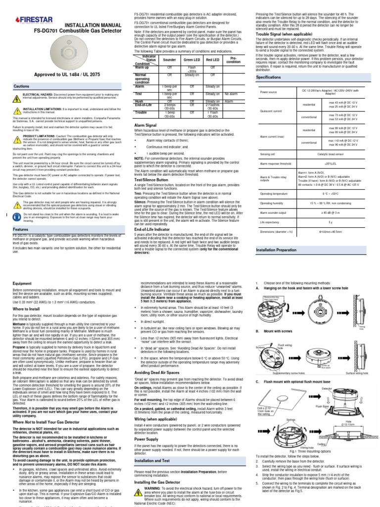 FS-DG701 Gas Detector Installation Guide | PDF | Relay | Sensor