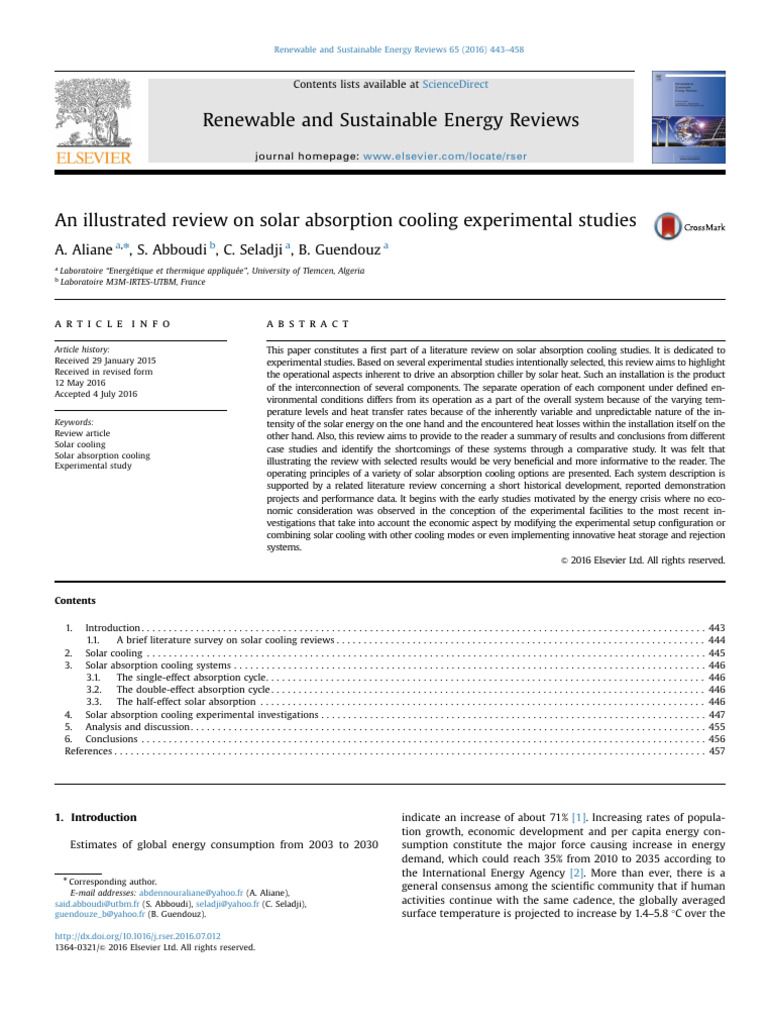 Solar Absorption Cooling Review | PDF | Solar Energy | Applied And ...
