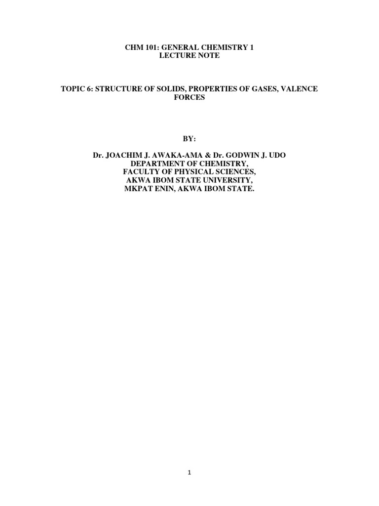 CHM 101-Topic 6 | PDF | Chemical Bond | Crystal Structure