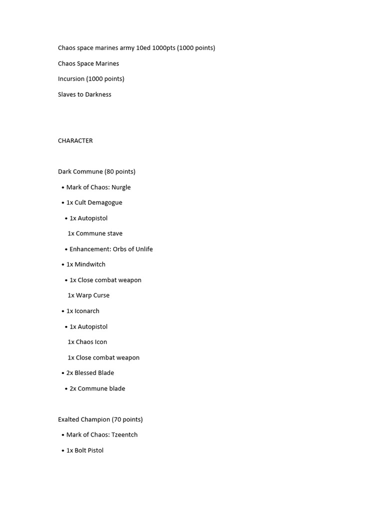 1000pt Chaos Space Marines Army List | PDF