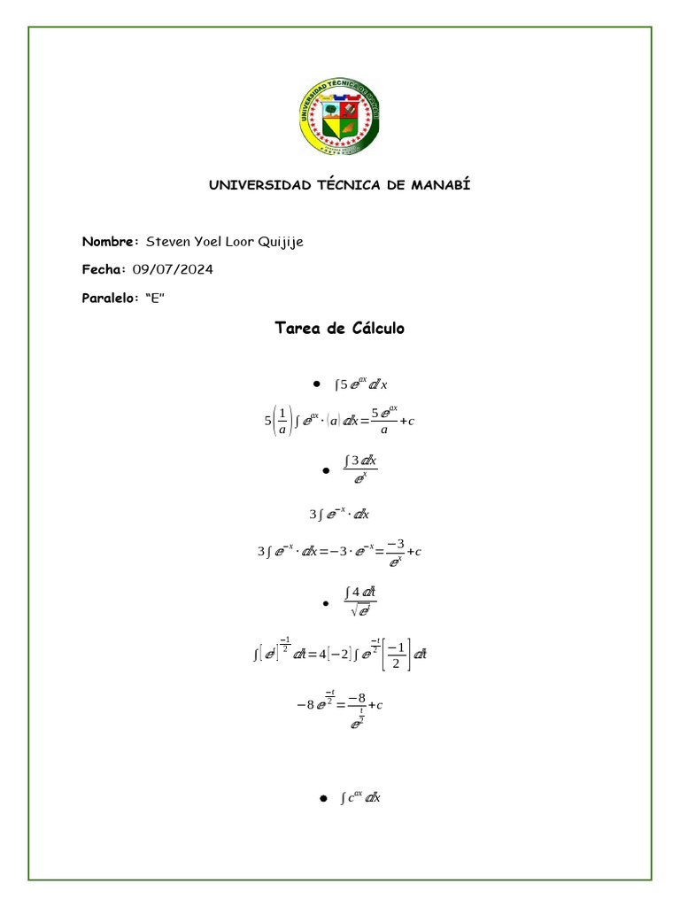 CÁLCULO DE UNA VARIABLE DEBER.pdf | PDF
