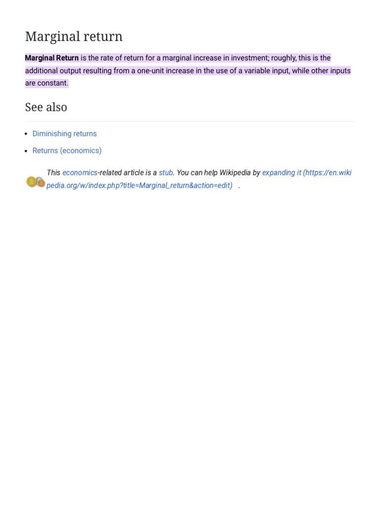 Marginal Return - Wikipedia | PDF