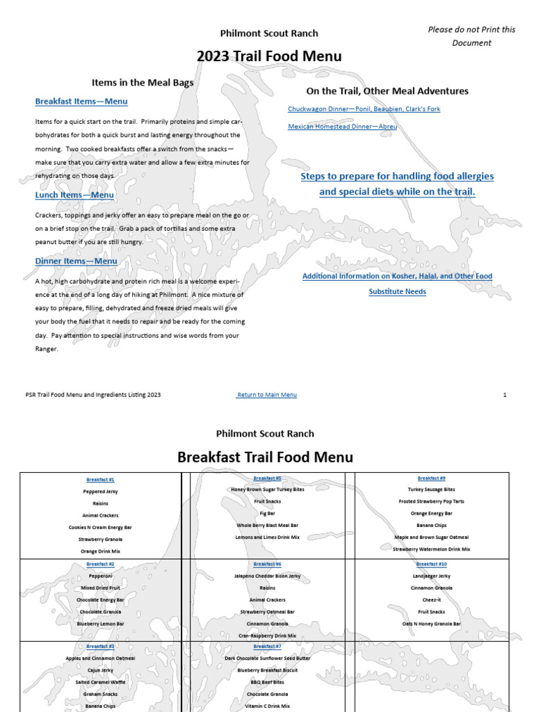 2023 PSR Trail Menu and Ingredients | PDF | Fat | Nutrition Facts Label