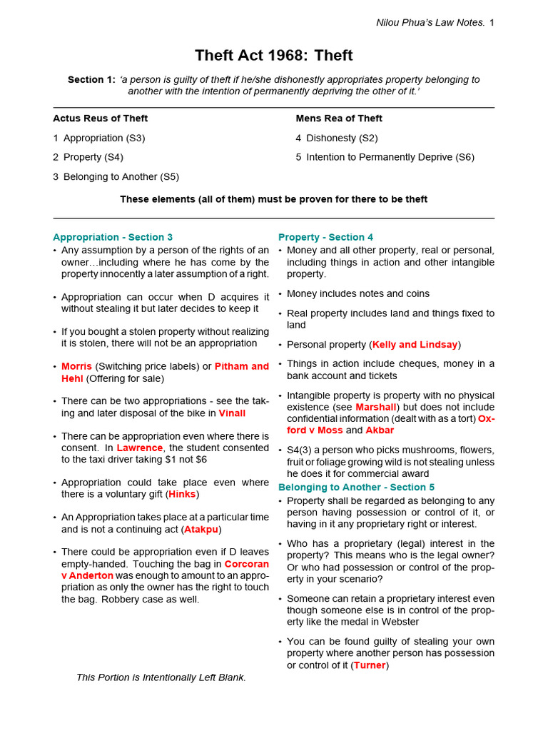 Overview of the Theft Act 1968 | PDF | Theft | Dishonesty