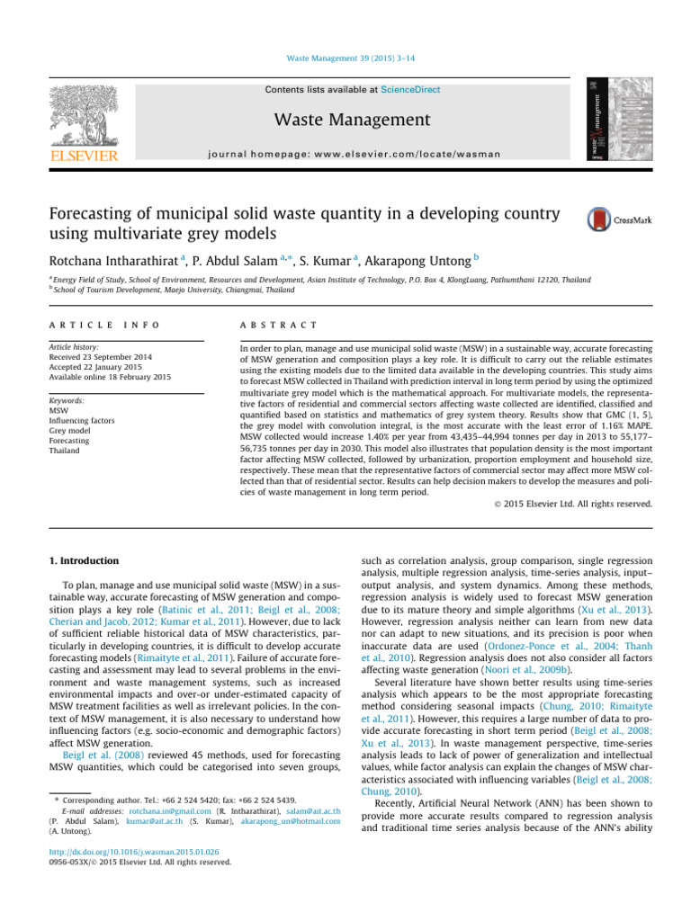 Forecasting of Municipal Solid Waste Quantity in A Developing Country ...