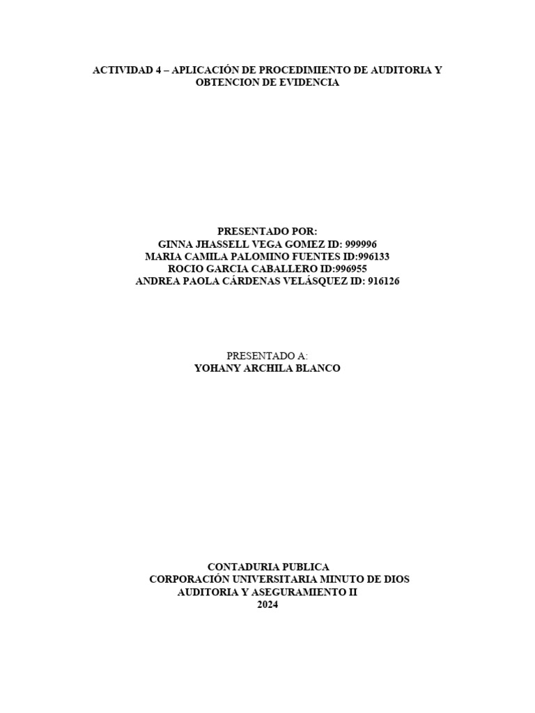 Actividad 4 - Aplicacion de Procedimientos de Auditoria | PDF ...