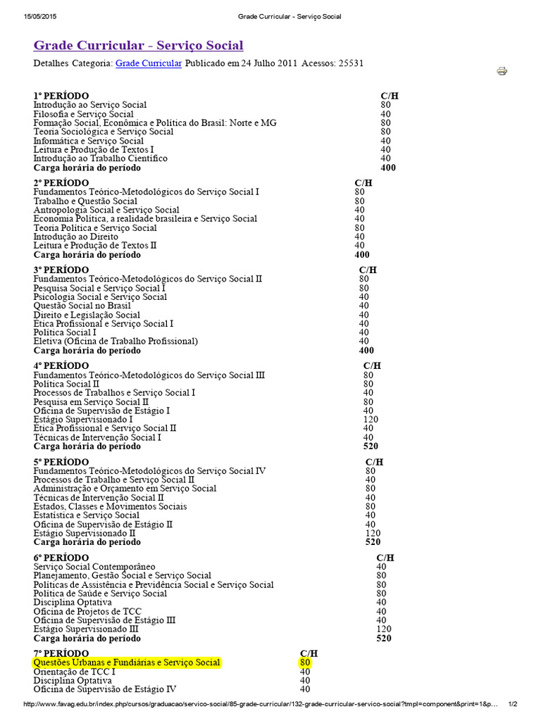 12) FAVAG Grade Curricular - Serviço Social | PDF | Sociologia ...