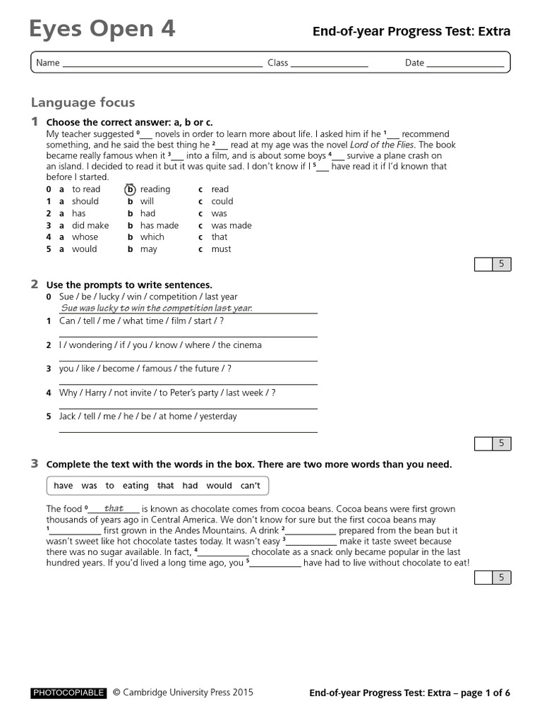 Unit 8 - End of Year Extra Test | PDF | Chocolate