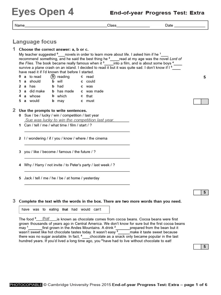 Unit 8 - End of Year Extra Test, Customisable | PDF | Chocolate