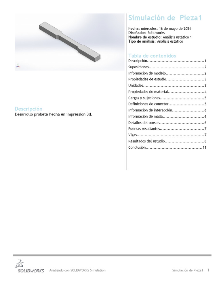 Probeta Plana Solid Works | PDF | Elasticidad (Física) | Estrés (Mecánica)