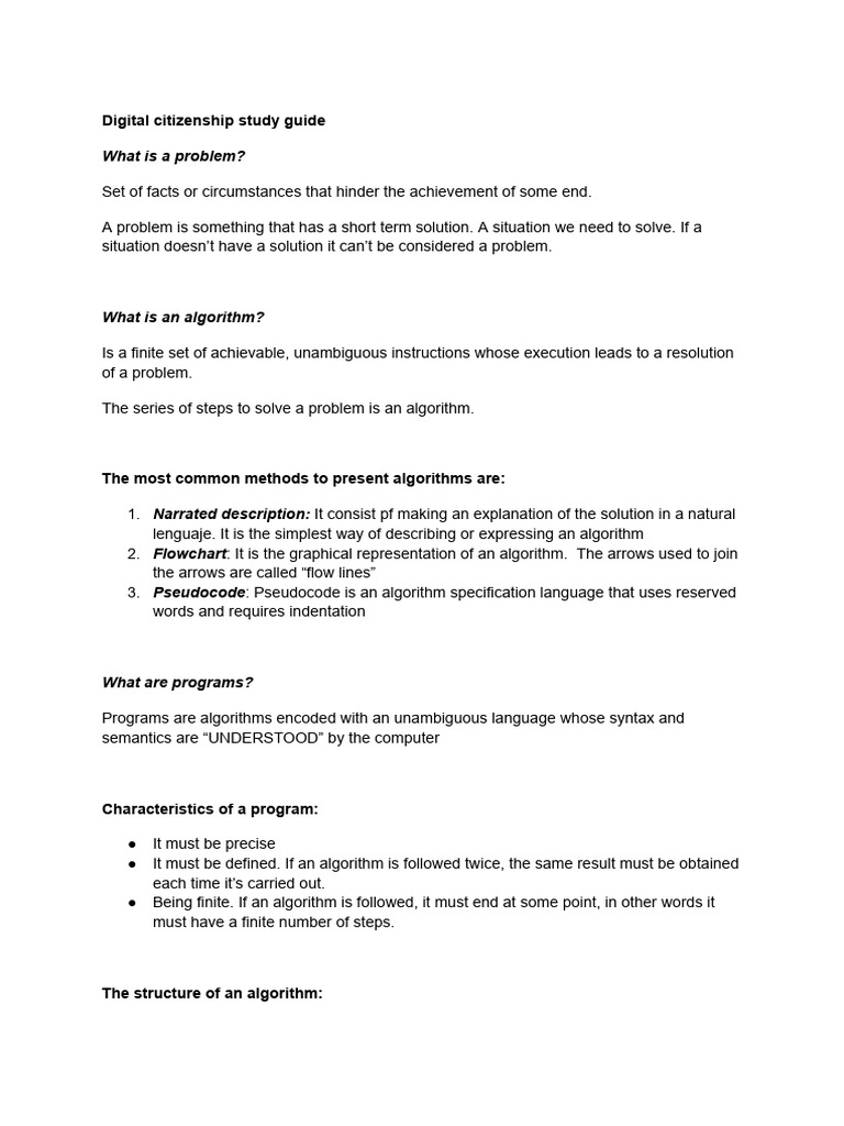 Digital Citizenship: Problem Solving Guide | PDF | Algorithms ...