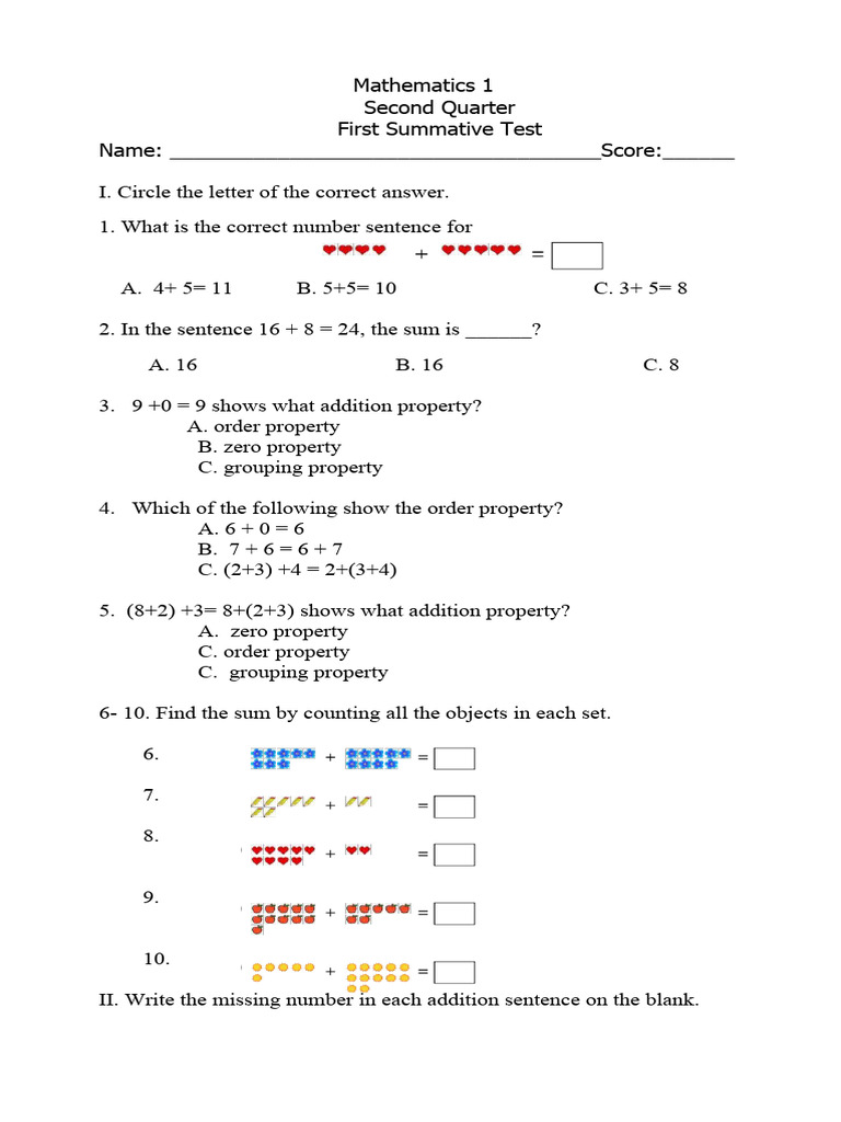 Grade 1 Body Parts and Math Tests | PDF | Subtraction | Anatomy