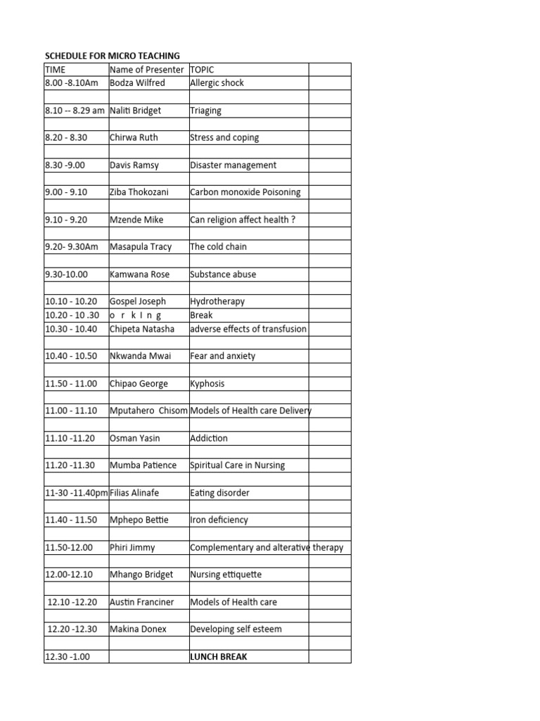 Micro Teaching Schedule | PDF
