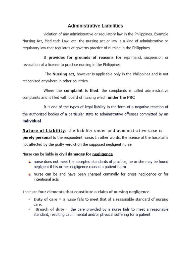 Understanding Nursing Administrative Liabilities | PDF | Negligence ...