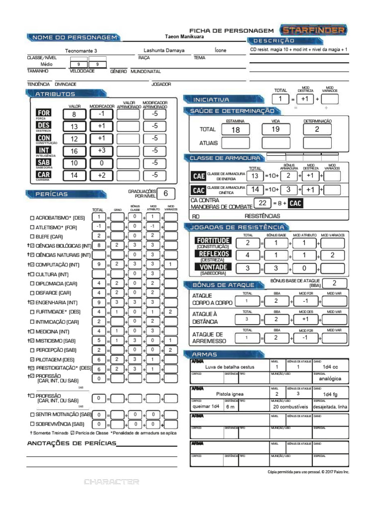 Ficha de Personagem Lashunta | PDF | Relâmpago
