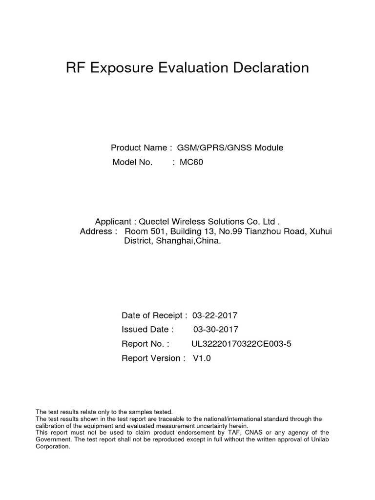 RF Exposure Evaluation for MC60 Module | PDF | Hertz | Electromagnetic ...
